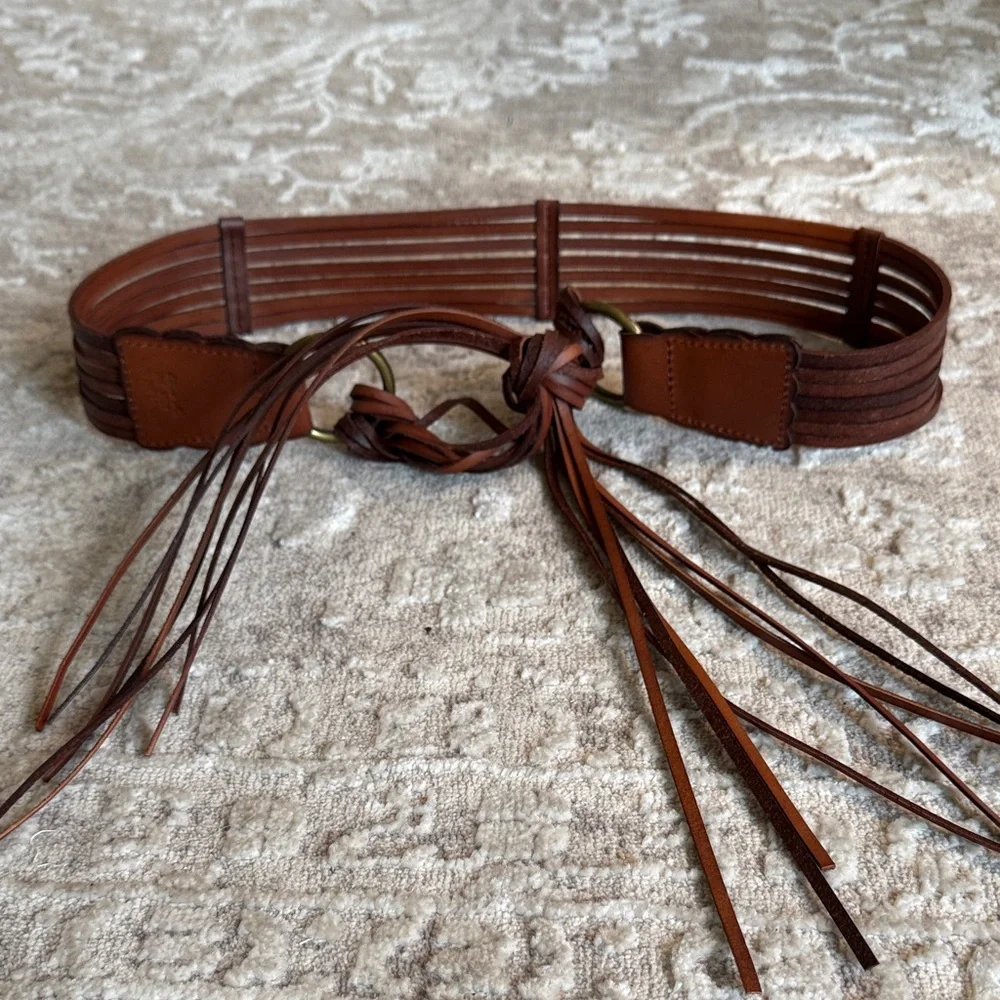 Brown Leather Boho Fringe Tie Women's Belt